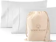 Good Sleep Bedding 1000 Thread Count Egyptian Cotton Pillow Cases, White Standard Pillowcase Set of 2 Long-Staple Cotton Pillow Case for Sleeping Soft & Silky Sateen Weave Bed Pillow Cover