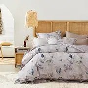 Floral Doona Cover Set/Quilt Cover Set – 100% Cotton Sateen, Soft & Breathable – Botanical Print Bedding with 2 Pillowcases – Serene Botanical Bliss – Queen/King Size (Queen)