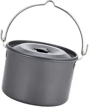 Perfeclan Camping Pot Outdoor Hanging Pot 4L Soup Pot Aluminum Large Capacity Cooking Pot with Lid Cover for Fishing Travel Backpacking, Black