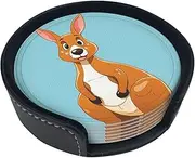 [STVYUKL] Funny Cartoon Kangaroo Zoo Coasters for Drinks Set of 6 Waterproof Insulated Mug Cup Coasters with Holder Non-Slip Car Coasters for Office Coffee Table Home Decor