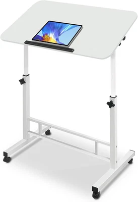 Tiltable Small 32 X 16 Inch Standing Desk, White Sit Stand up Rolling Desk with