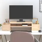 Monitor Stand 70x27.5x15 cm Solid Wood Pine for Computer Desk with Storage Slots - Ergonomic Riser with Stable Frame and Natural Rustic Look