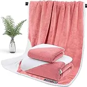 YURIRIA Bath Towels 2 Pack Highly Absorbent Quick Dry Bathroom Towel Set Ultra-Soft Face Towels for Bathrooms, Hotel, Kitchen, Gym, and Spa（Pink White）