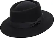 [CXQRR] Wool Black Pork Pie Fedora Hat for Men Women Wide Brim Porkpie Boater Hat Church Falt Top Hat
