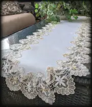 Dresser Scarf Lace Table Runner 55"x16" Doily Neutral Beige Tan Antique White