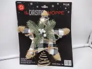 White and Black Buffalo Check Plaid Rustic Star Christmas Tree Topper