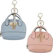 [ASUNFO] 2 Pcs Mini Tote Bag Keychain Coin Purse PU Leather Mini Backpack Keychains Coin Purse Wallets Cosmetic Bags for Women Blue&Pink, Multicolor