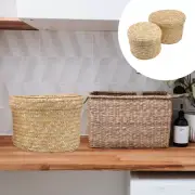 2 Pcs Stackable Storage Bins Cube Straw Basket Food Containers with Lids Office