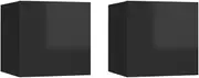Bedside Nightstand Tables Set, 2 Pcs High Gloss Black Engineered Wood – Living Room, Bedroom Furniture, Night Table, Storage Station Bed