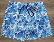 NEW Vilebrequin Men's 2XL Blue Purple Paradise Leaf Print Swim Trunks XXL Mahina