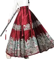 [Mkjuuior] Women's Traditional Chinese Retro Hanfu Pleated Skirt Shirt + Skirt Suit