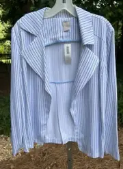 NWT Chico's Sz 2 12 14 Large White Blue Soft Twill Drape Jacket Women’s Blazer