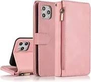 GoshukunTech for iPhone 11 Case,for iPhone 11 Wallet Case[ 8 Card Slots & 1 Zipper Coin Purse] Leather Wallet Flip Cover with Wrist Starp-Pink