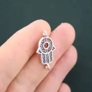 15 Hamsa Hand Connector Charms Antique Silver Tone 2 Sided - SC2245