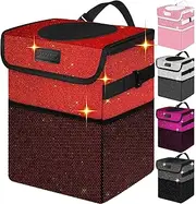 BAOGCOYO Car Trash Can, Cute Mini Trash Bag With Lid, Glitter Garbage Bin Hanging for Back/Front Seat/Console, Waterproof, Leakproof, 2.5 Gallon, Red Bling Sparkly
