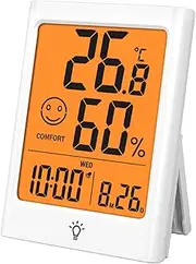Timloon Indoor Digital Thermometer Hygrometer, Smart Temperature and Humidity Monitor with Comfort Indicator, Time, Alarm Clock, Max/Min Record for Home, Office, Baby Room, School, Wine Cellar, Etc.