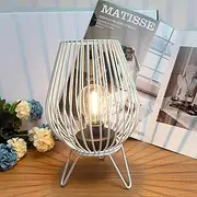 22cm High Table Lamp Iron Cage Shape Night Light Battery Operated Bedside Lamp Home Decor for Bedroom Living Room Party Office Garden Indoor Outdoor (White)
