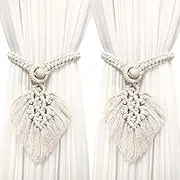 2 Pack Boho Curtain Tiebacks, Cotton Curtain Holdbacks Leaf Macrame Curtain Tie Backs Home Decorative Woven Tassel Curtain Ties Holder for Window Curtain Drapery Holdback