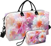 [ZRYSMY] Vintage Florals White Duffel Bag for Traveling, Travel Bag Gym Bag, with Multiple Interior Pockets Shoulder Weekender Bag for Women Men with Toiletry Bag 20.5L x 1.9W x 13.8H, Multi-Colored