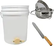 3 Pcs Beekeeping Harvesting Kit: 20 Liter Honey Bucket with Double Seal Honey Gate, Double Layer Sieve Strainer, Z-Shaped Stainless Steel Uncapping Knife - Complete Honey Extraction Tool Set