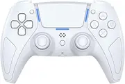 JDDWIN LED Wireless Gaming Controller for PS5/PS4/PC/Steam Deck,Hall Effect, Trigger Stops, Mappable Buttons, Bluetooth Audio,Marco, Turbo, Vibration, 6-Axis Motion Contro Gamepad with Speaker (White)