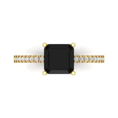 2.7Ct Asscher Cut VVS1 Natural Onyx Gold Solitaire with Accents Engagement Ring