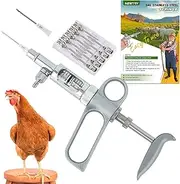 NEWTRY Stainless Steel Animal Injector 5ML Adjustable Livestock Injection Gun Continuous Veterinarian Syringe Gun For Cattle Goat Pig Livestock and Other Animals Injection