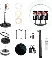 14 inch Ring Light with Telescopic Stand, 3 Phone Holders & Wireless Remote