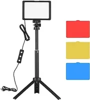 Domary USB Video Conference Lighting Kit with 1 * LED Video Light 5600K Dimmable + 1 * Desktop Tripod + 1 * 180° Rotatable Mounting Adapter + 4 * Color Filters(Red/Yellow//White) for Live Streaming