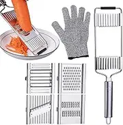 Adjustable Food Slicer - Stainless Steel Adjustable Onion Potato Fruit French Fry Cutter | Kitchen Vegetable Choppers with Cut-Resistant Gloves for Tomato