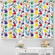 SmoothNovelty 6 Pcs School Classroom Curtains Colorful Handprints Curtains Back to Classroom Decoration for First Day of School Kindergarten Classroom Bedroom Living Room Decor 36" x 24"