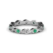 TriJewels Emerald & Diamond Eternity Ring Stackable 0.22 ctw* 14K Gold JP:31920