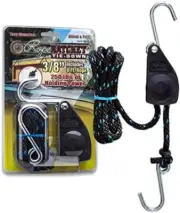 3/8" Tie Down, Block & Tackle Pulley System with Hooks, Adjustable Hanger for Ka