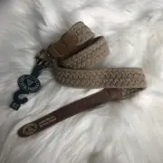 Leather Man LTD Essex CT Leather & Woven/Braided Textile Brass Buckle Sz 28 Belt
