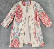 Chicos Jacket Womens Size 8/10 Multicolored Aztec Southwestern Embroidery Open