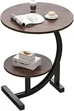 TOMVAES 2 Tier C Shaped End Table, Round Side Table, Wooden Coffee Table with Metal Frame Stylish Sofa Table, Couch for Living Room, Office, Balcony