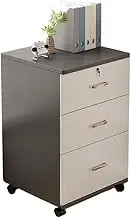 Filing Cabinet Wooden Thickened Under-Desk Filing Cabinet Movable Office Simple Lockable Storage Cabinet Bedroom Bedside Cabinet Storage Cabinet(Black)