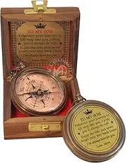 to My Son Engraved Brass Compass with Wooden Box | Gift for Son & Grandson | Graduation, Birthday, Baptism, Confirmation & First Communion Keepsake