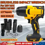 Torque Impact Wrench 850NM Brushless Cordless Tool Socket For Dewalt 18V Battery