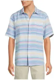 $128 Tommy Bahama Men's Sand Linen Beach Striped Shirt, Infinity Pool, Medium