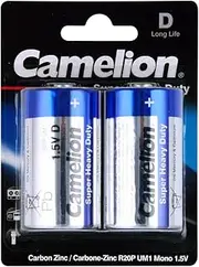 2pc Camelion Super Heavy Duty D R20P UM1 Mono 1.5V Battery Carbon Zinc Batteries
