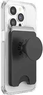 PopSockets Phone Wallet with Expanding Grip and Adapter Ring for MagSafe, Phone Card Holder, Wireless Charging Compatible, Wallet Compatible with MagSafe -Black