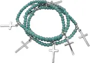 [Gypsy Jewels] Cross Dangle Charms Wrap Beaded Stretch Bracelet or Necklace - Assorted Colors