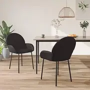 Modern Dining Chairs Set of 2, Black Faux Leather, 58x57x78.5 cm, Padded and Upholstered, Metal and Plywood Frame, Comfortable Kitchen Chairs with Armrest and Backrest, Mid-Century Style