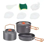 Camping Cookware Set | Compact Pot and Pan Kit - Outdoor Non-Stick Camping Kitchen Pan and Pot for Picnic, Hiking, and Fishing