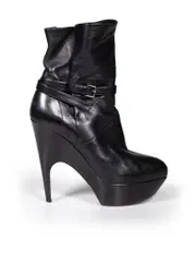 Black Leather Buckled Platform Boots