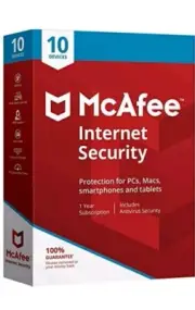 McAfee Internet Security 1 year subscription 10 devices windows 8, 10