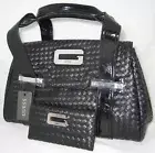 GUESS Privileged Logo Bag Purse Flap Satchel Wallet Bronze Brown Woven New Set