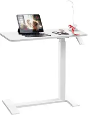 Xmart Adjustable Overbed Table with Wheels，Pneumatic Mobile Standing Desk，Rol...
