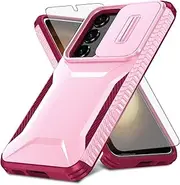 [Asuwish] Phone Case for Samsung Galaxy S23 Plus S23+ 5G with Screen Protector and Slide Camera Cover Rugged Hybrid Shockproof Protective Cell S23plus 23S + S 23 23+ SM-S916U 6.6 inch Women Men Pink